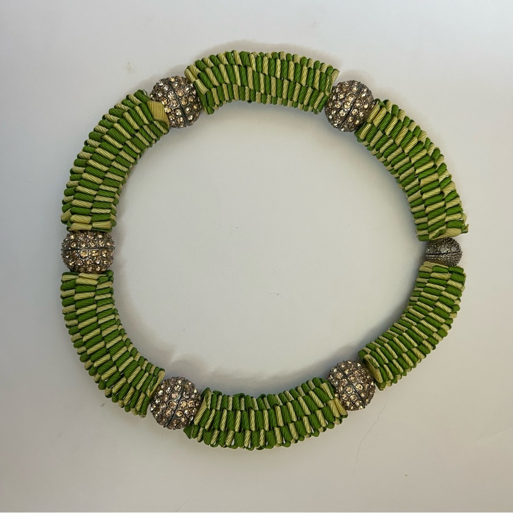 Elegant Green Yellow Gold Rhinestone Necklace Thick Chunky Statement - Picture 4 of 6